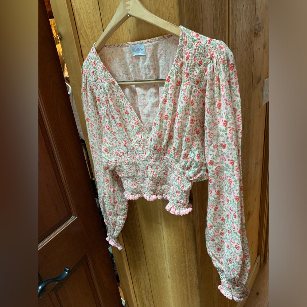 Free People *RARE* SHE MADE ME Peasant Floral Blouse Crop Top